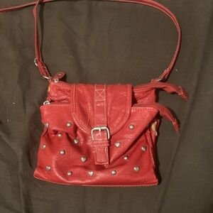 Chic Red Crossbody Bag with Heart Details